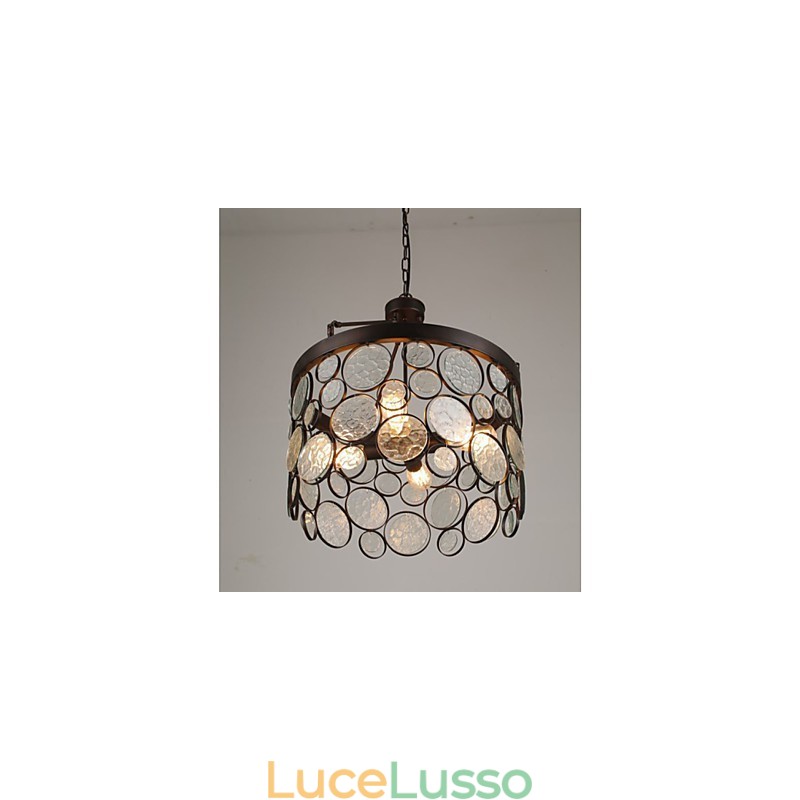 Lampadario in ferro e vetro vintage