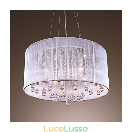 Lampada a sospensione moderna e contemporanea in metallo elettroplaccato con cristallo a tamburo Lampada a sospensione moderna e contemporanea in metallo elettroplaccato con cristallo a tamburo