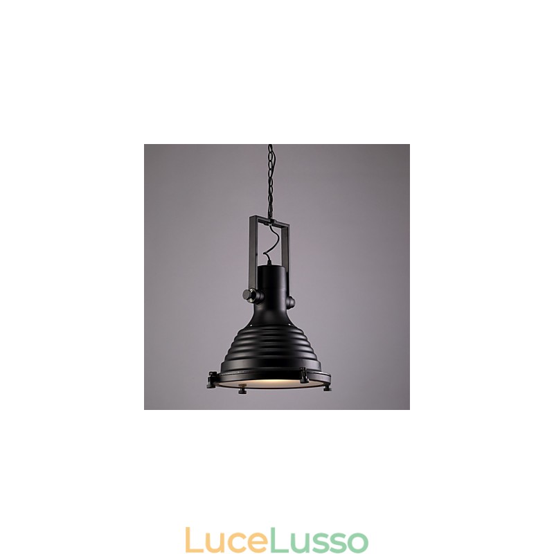Lampada a sospensione in ferro retrò nero e paralume in vetro Negozio