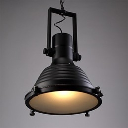 Lampada a sospensione in ferro retrò nero e paralume in vetro Negozio