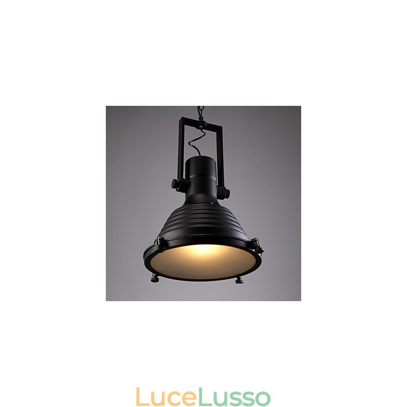 Lampada a sospensione in ferro retrò nero e paralume in vetro Negozio