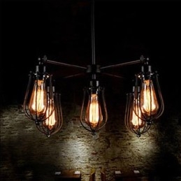 American Industrial Restaurando i modi antichi Lampada a goccia in ferro battuto a forma di pompelmo a 5 teste