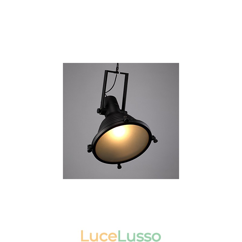 Lampada a sospensione in ferro retrò nero e paralume in vetro Negozio