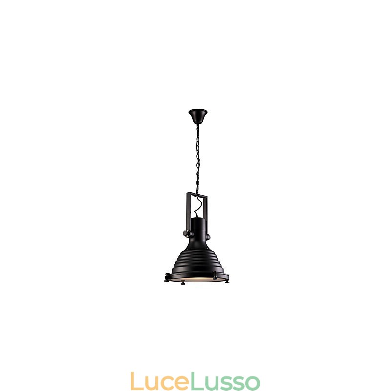 Lampada a sospensione in ferro retrò nero e paralume in vetro Negozio