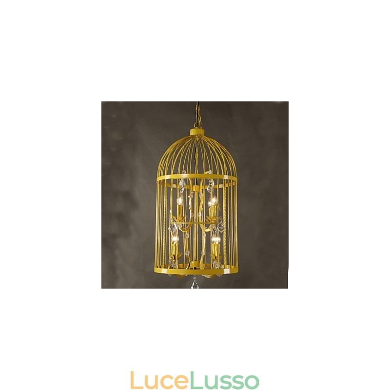 Lampadario vintage in gabbia di ferro per scale, cristallo A