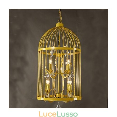 Lampadario vintage in gabbia di ferro per scale, cristallo A Lampadario vintage in gabbia di ferro per scale, cristallo A