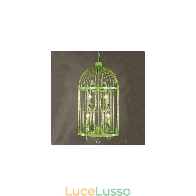 Lampadario vintage in gabbia di ferro per scale, cristallo A