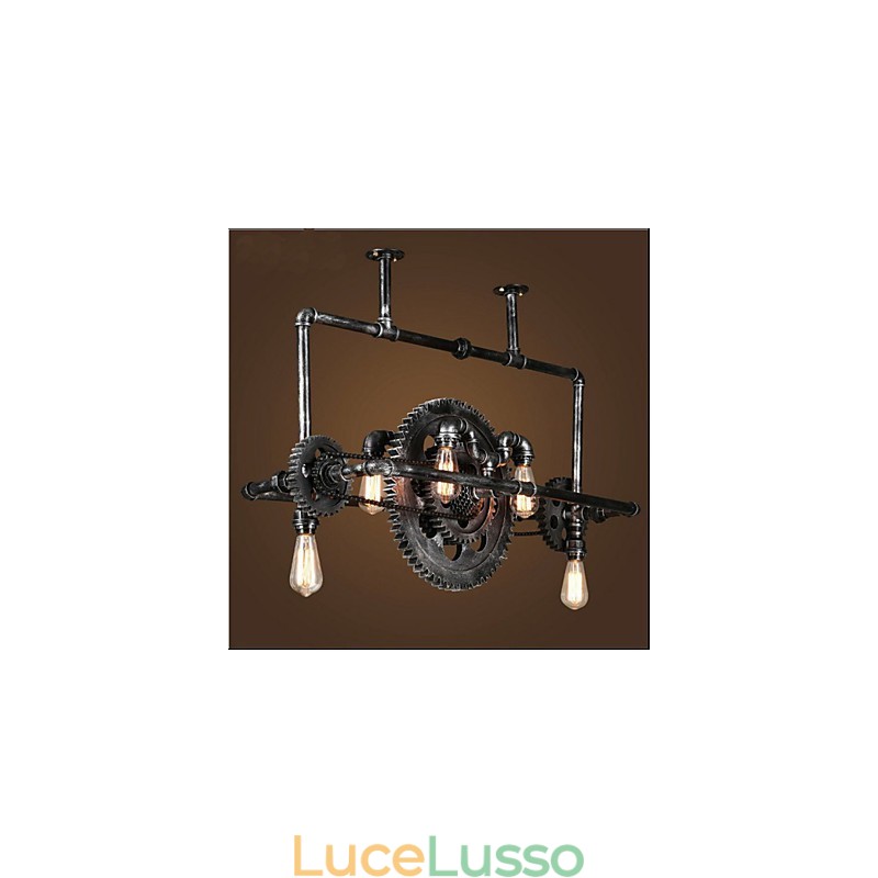 Lampadario in tubo di ferro Lampada a sospensione con ingranaggio eolico industriale