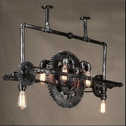 Lampadario in tubo di ferro Lampada a sospensione con ingranaggio eolico industriale