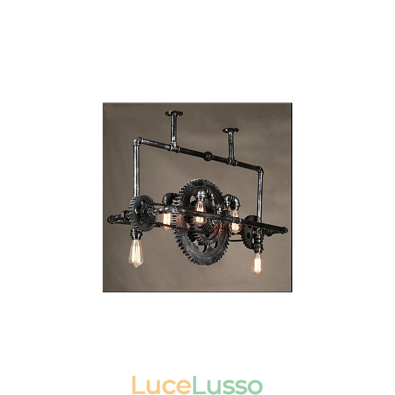 Lampadario in tubo di ferro Lampada a sospensione con ingranaggio eolico industriale
