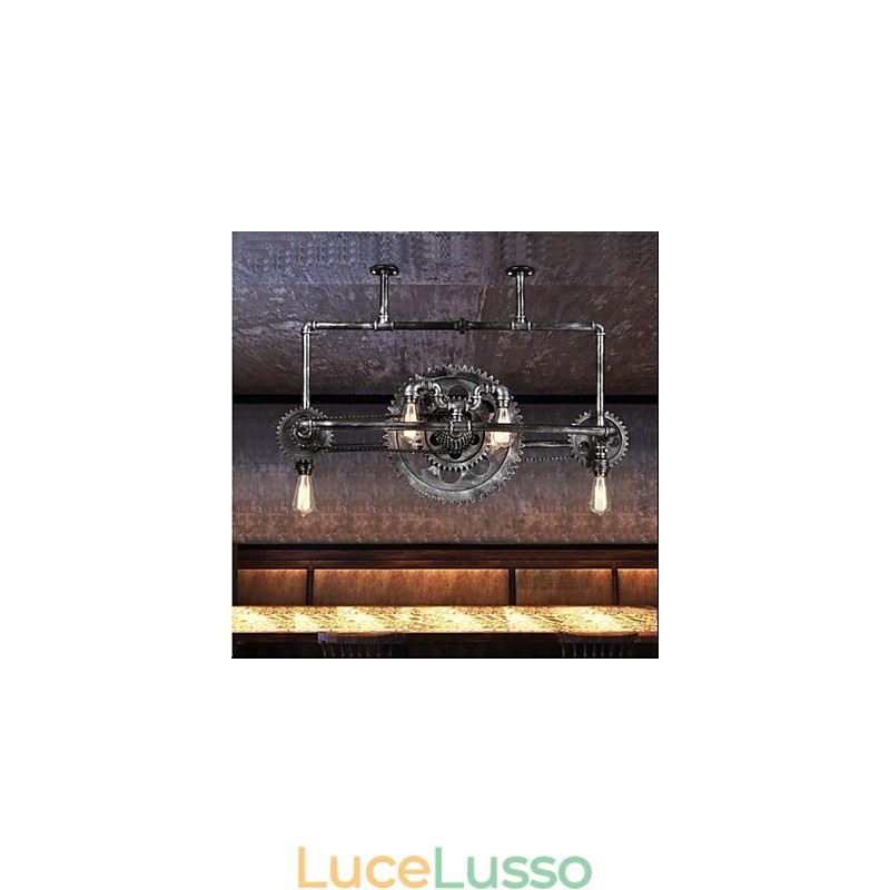 Lampadario in tubo di ferro Lampada a sospensione con ingranaggio eolico industriale