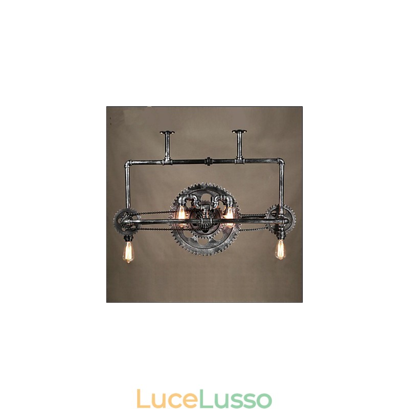 Lampadario in tubo di ferro Lampada a sospensione con ingranaggio eolico industriale