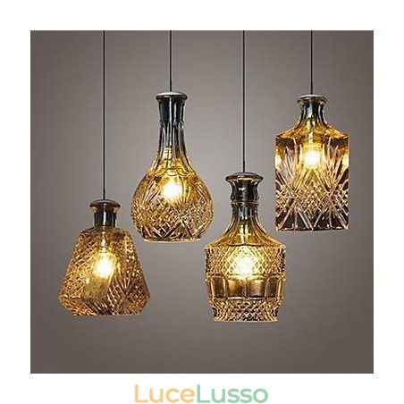 Lampada in vetro di cristallo 4 luci paralume minimalista luci bottiglia Lampada in vetro di cristallo 4 luci paralume minimalista luci bottiglia