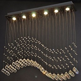 Lampada a sospensione 6 luci moderna argento baldacchino cristallo trasparente onde apparecchi di illuminazione da soffitto