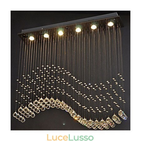 Lampada a sospensione 6 luci moderna argento baldacchino cristallo trasparente onde apparecchi di illuminazione da soffitto Lampada a sospensione 6 luci moderna argento baldacchino cristallo trasparente onde apparecchi di illuminazione da soffitto