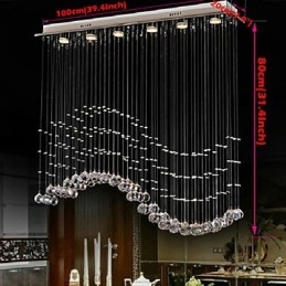 Lampada a sospensione 6 luci moderna argento baldacchino cristallo trasparente onde apparecchi di illuminazione da soffitto
