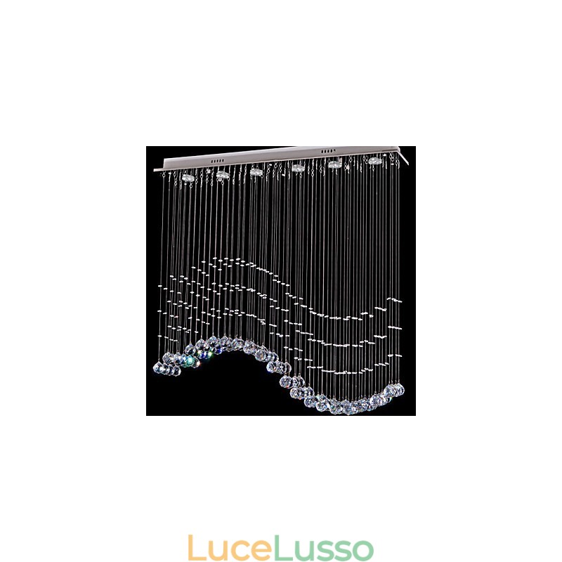 Lampada a sospensione 6 luci moderna argento baldacchino cristallo trasparente onde apparecchi di illuminazione da soffitto