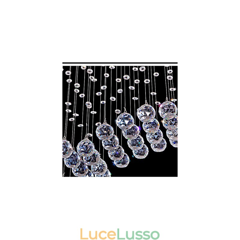 Lampada a sospensione 6 luci moderna argento baldacchino cristallo trasparente onde apparecchi di illuminazione da soffitto