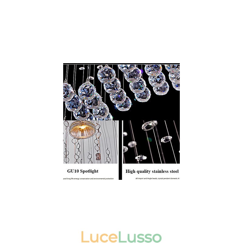 Lampada a sospensione 6 luci moderna argento baldacchino cristallo trasparente onde apparecchi di illuminazione da soffitto