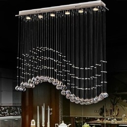 Lampada a sospensione 6 luci moderna argento baldacchino cristallo trasparente onde apparecchi di illuminazione da soffitto