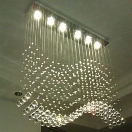 Lampada a sospensione 6 luci moderna argento baldacchino cristallo trasparente onde apparecchi di illuminazione da soffitto