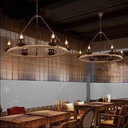 Lampadario in corda eolica in ceramica, lampadario retrò in ferro semplice