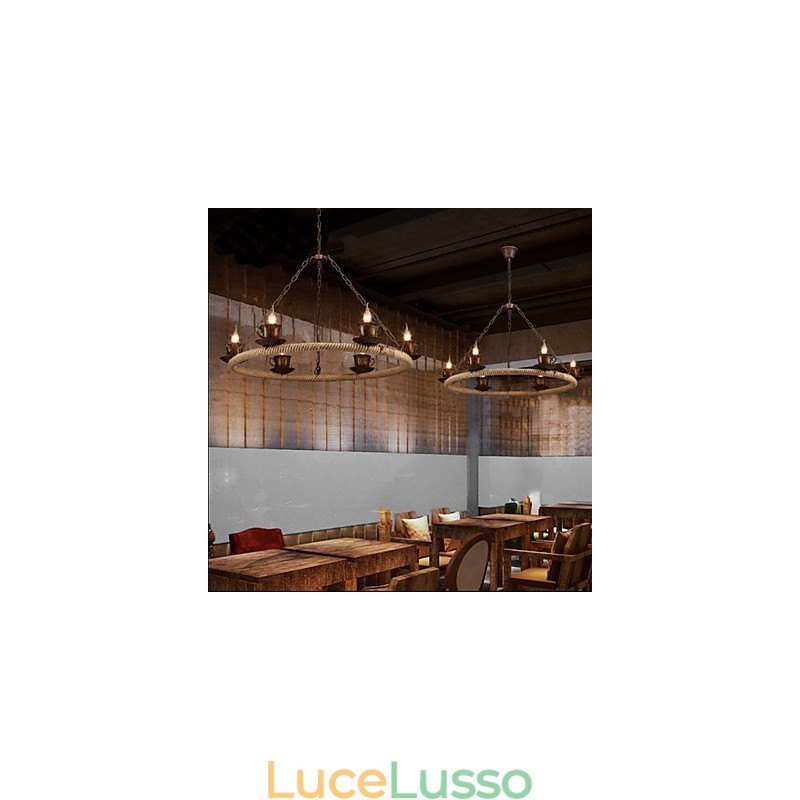 Lampadario in corda eolica in ceramica, lampadario retrò in ferro semplice