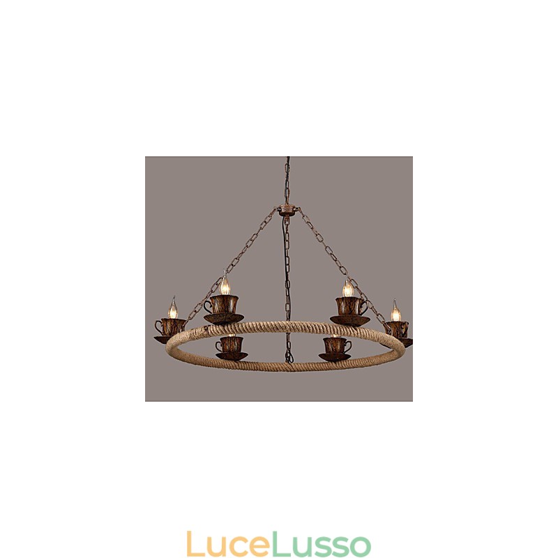 Lampadario in corda eolica in ceramica, lampadario retrò in ferro semplice
