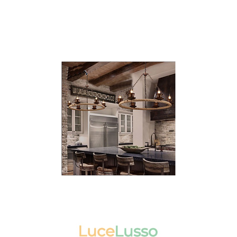 Lampadario in corda eolica in ceramica, lampadario retrò in ferro semplice