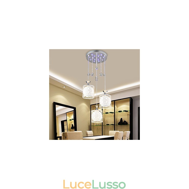 Lampada in ferro battuto con tre luci a goccia in cristallo creativo contemporaneo e contratto