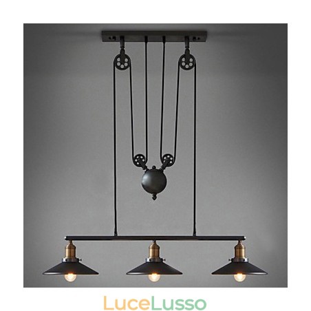 Lampade a sospensione Vintage 3 luci ST64 Lampadine incluse Sistema Up and Down Lampade a sospensione Vintage 3 luci ST64 Lampadine incluse Sistema Up and Down