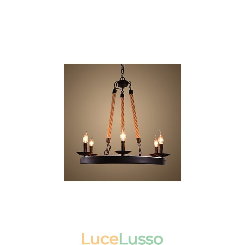 Il lampadario in corda di ferro del caffè