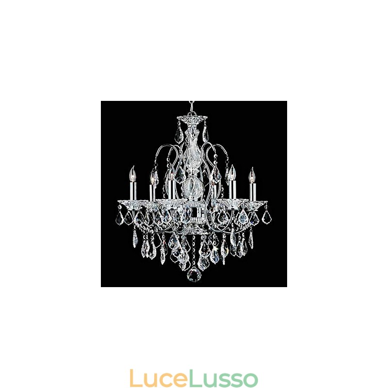 Lampadario tradizionale classico in metallo cromato di cristallo