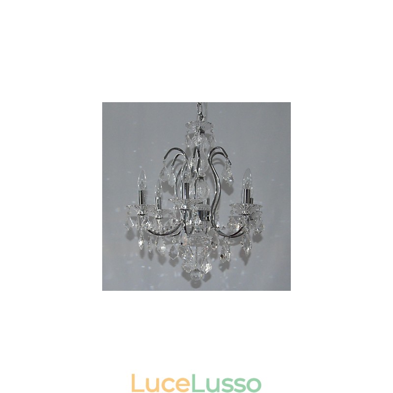 Lampadario tradizionale classico in metallo cromato di cristallo