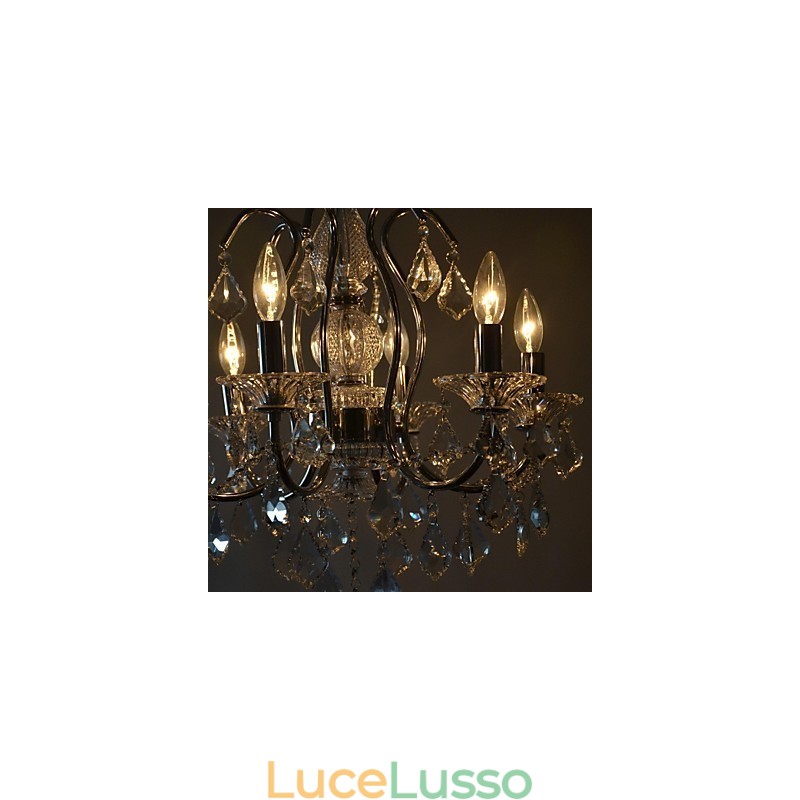 Lampadario tradizionale classico in metallo cromato di cristallo