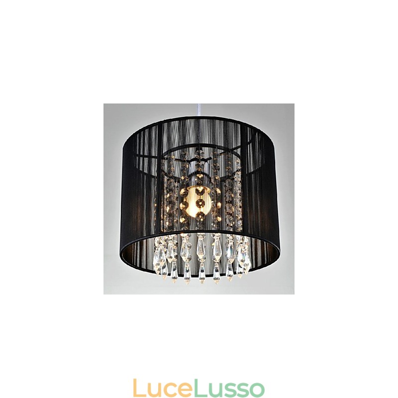 Lampada a sospensione moderna in metallo cromato e cristallo contemporaneo