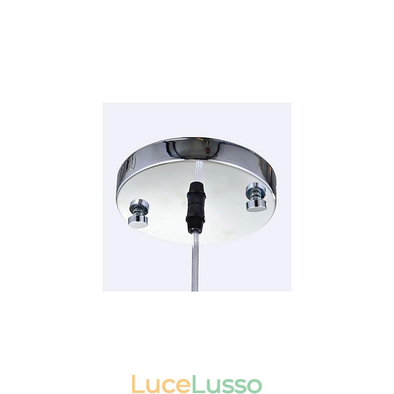 Lampada a sospensione moderna in metallo cromato e cristallo contemporaneo