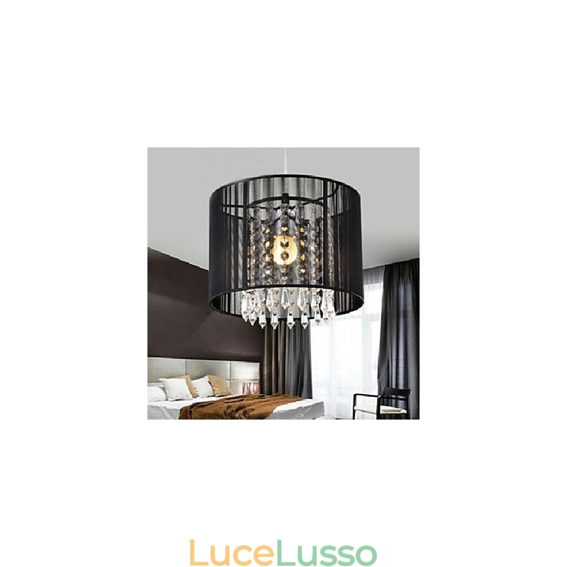 Lampada a sospensione moderna in metallo cromato e cristallo contemporaneo
