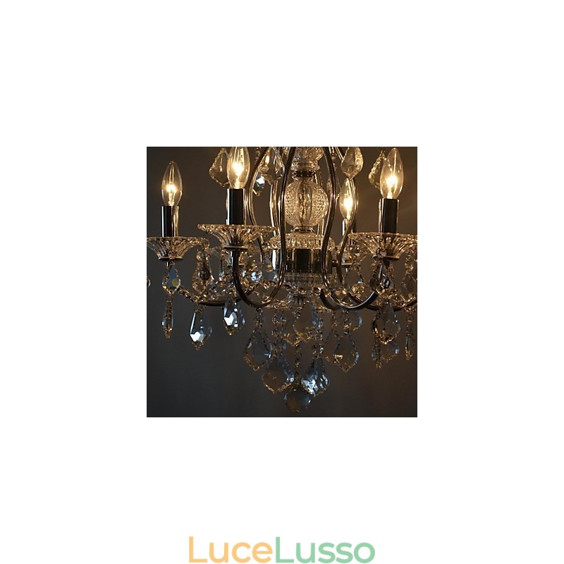 Lampadario tradizionale classico in metallo cromato di cristallo