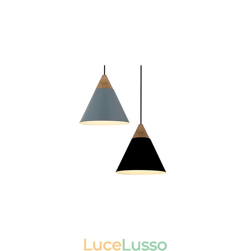 Mini lampada a sospensione artistica a cono, 1 luce, finitura moderna, semplicità, nero, bianco, blu polvere, alluminio e luce a goccia in legno