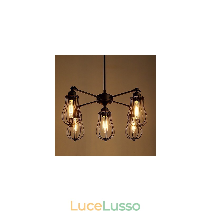 Lampade a sospensione tradizionali classiche rustiche Lodge retrò in metallo 5 luci