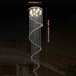 Lampadario moderno in cristallo con lampada a sospensione, lampade e apparecchi di illuminazione con spirale singola D70CM H250CM