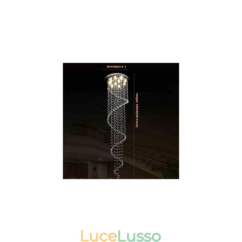Lampadario moderno in cristallo con lampada a sospensione, lampade e apparecchi di illuminazione con spirale singola D70CM H250CM