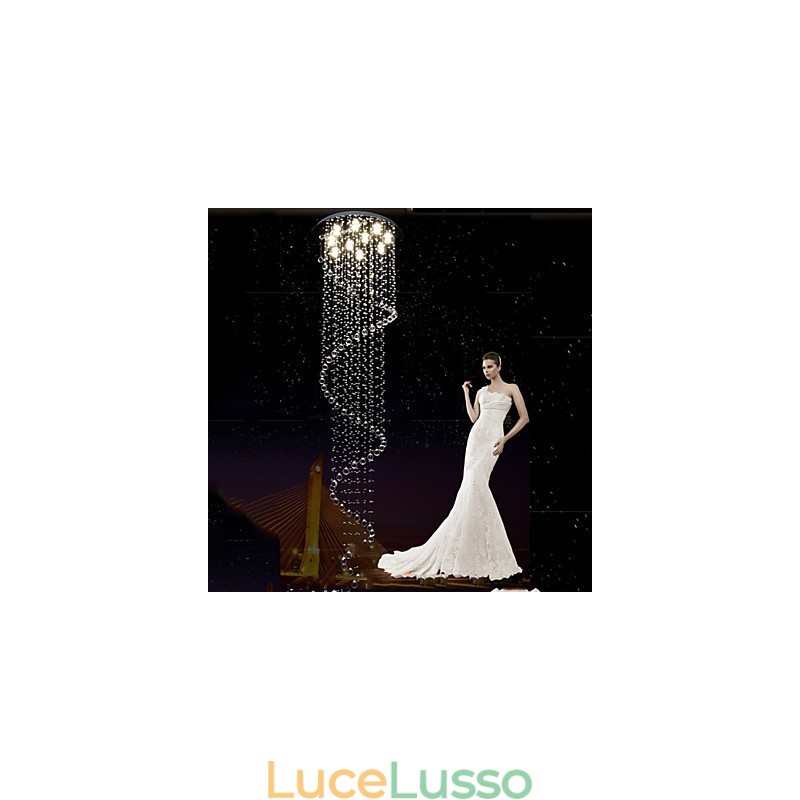 Lampadario moderno in cristallo con lampada a sospensione, lampade e apparecchi di illuminazione con spirale singola D70CM H250CM
