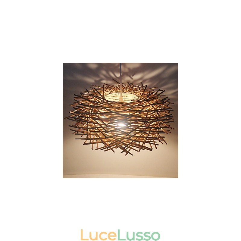 Lampada a sospensione moderna con testa singola in rattan intrecciato, stile rurale Cany