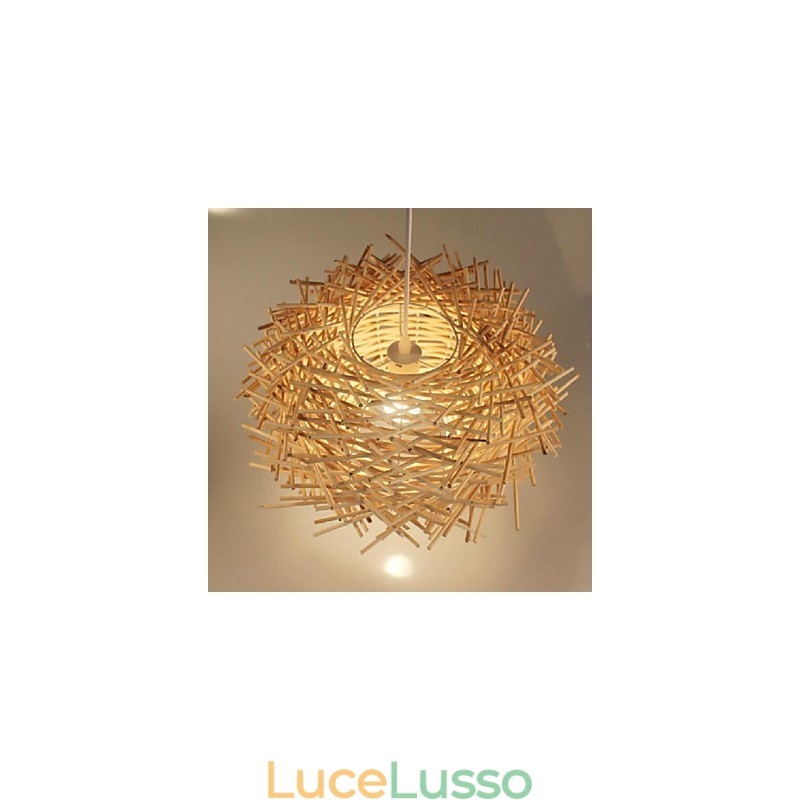 Lampada a sospensione moderna con testa singola in rattan intrecciato, stile rurale Cany