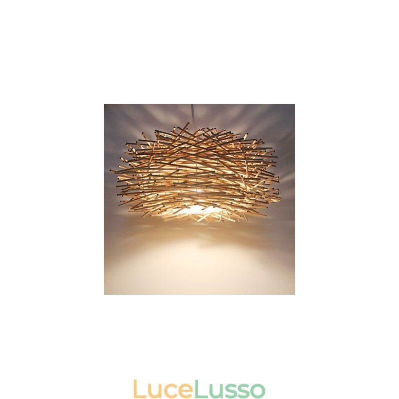 Lampada a sospensione moderna con testa singola in rattan intrecciato, stile rurale Cany