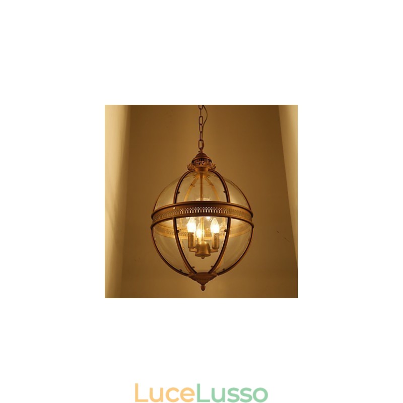 Lampadario in ferro e bronzo Lampada in vetro