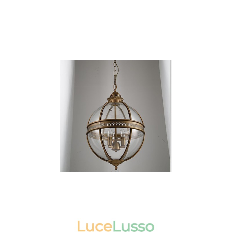 Lampadario in ferro e bronzo Lampada in vetro