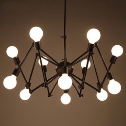 Lampadario ragno in ferro nero stile loft americano con 12 teste